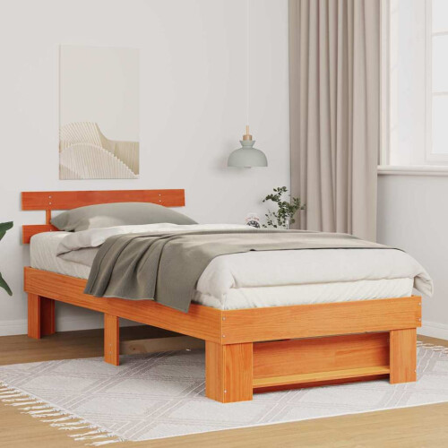 Berkfield Bed Frame with Headboard Wax Brown 80 x 200 cm Solid Pine Wood