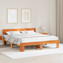 Berkfield Bed Frame with Headboard Wax Brown 180 x 200 cm Solid Pine Wood