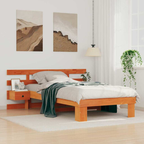 Berkfield Bed Frame with Headboard Wax Brown 90 x 200 cm Solid Pine Wood