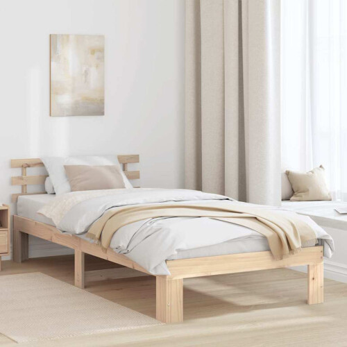 Berkfield Bed Frame with Headboard Natural 90 x 190 cm Solid Pine Wood