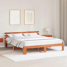 Berkfield Bed Frame with Headboard Wax Brown 180 x 200 cm Solid Pine Wood