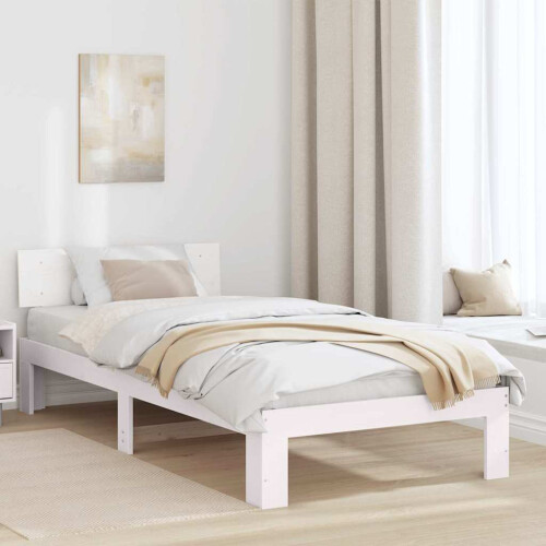 Berkfield Bed Frame with Headboard White 90 x 190 cm Solid Pine Wood