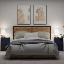 Berkfield LED Bedside Cabinet with Drawer 2 pcs Black oak 38 x 34 x 61 cm