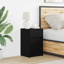 Berkfield LED Bedside Cabinet Black oak 38 x 34 x 61 cm Engineered wood