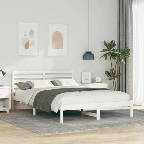 Berkfield Bed Frame with Headboard White 140 x 220 cm Solid Pine Wood