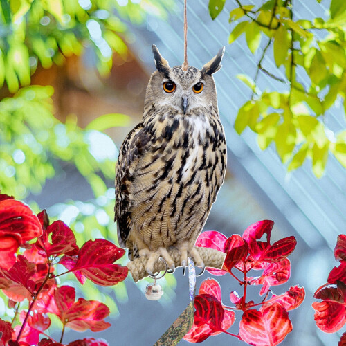 Eulen-Vogelabwehranhänger mit Glöckchen, Außendekoration 1