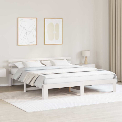 Berkfield Bed Frame with Headboard White 180 x 200 cm Solid Pine Wood