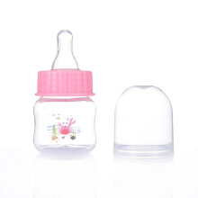 Portable Baby Bottle 1.7oz Wide Neck Natural Flow Nipple Easy Clean Pink Mini Feeding Bottle for Infant and Pet Dog