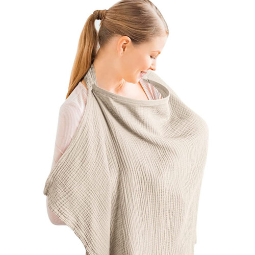 Nursing Cover Cotton Breastfeeding Cover with Adjustable Straps Full Coverage Privacy Blue 1