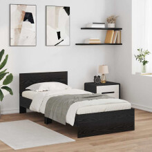 Berkfield Bed Frame with Headboard Black Oak 90 x 190 cm Engineered Wood