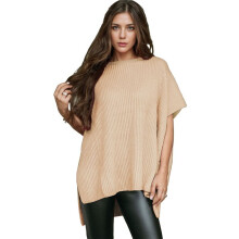 Pull Ample à Manches Courtes et Épaules Tombantes pour Femme, Abricot, Taille M