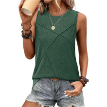 Women Loose Fit Crew Neck Casual Sleeveless Tank Tops Green XL