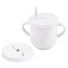 Silicone Toddler Cup 2 in 1 Snack and Drink Cup with Straw Ergonomic Double Handles Fall Resistant Design