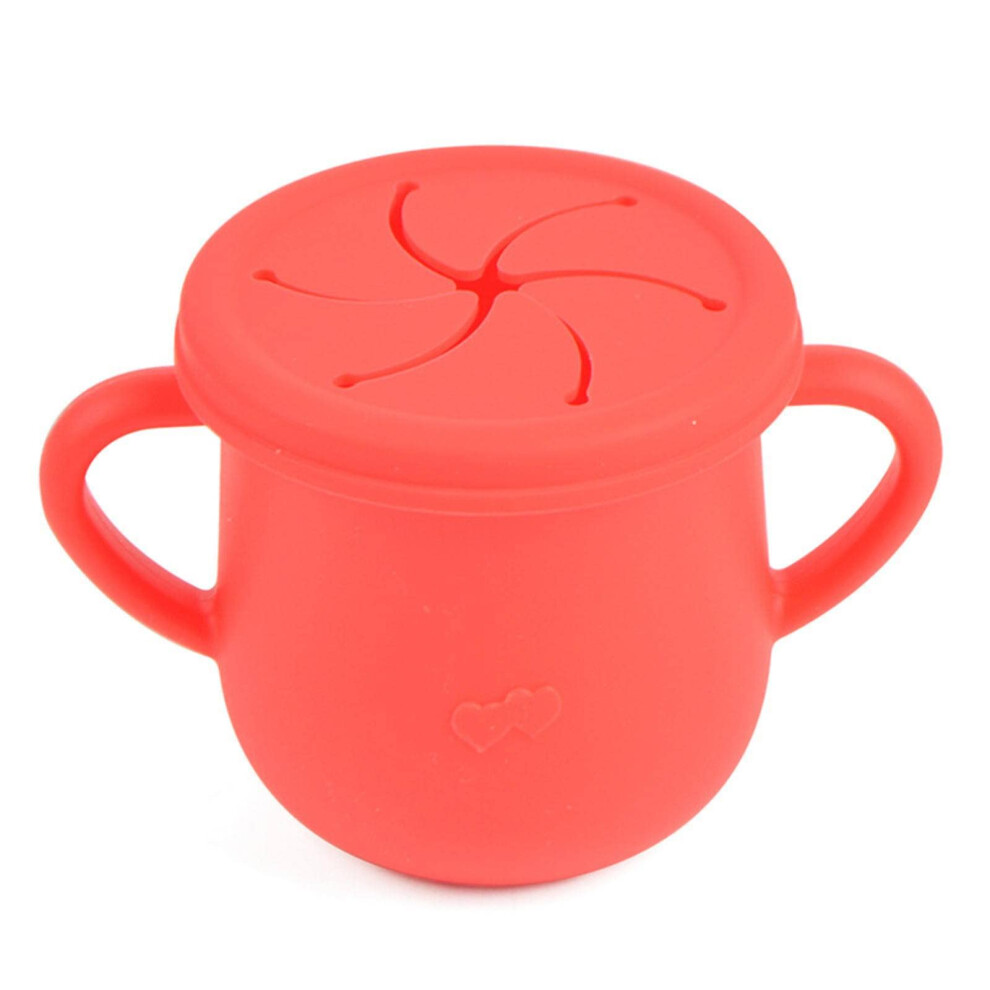 Baby Silicone Cup 2 in 1 Fall Resistant Snack and Drinking Cup with Straw and Double Ear Handles for Toddlers