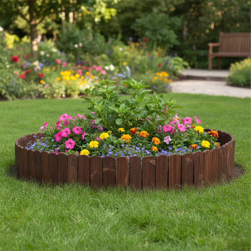 Houten tuinrand, flexibele donkerbruine rand 2