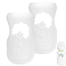 Baby Bottle Silicone Sleeve for Dr. Brown's Wide Neck Glass Bottle 9oz White Two Pack Protector