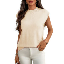 Women'S Crew Neck Sleeveless Sweater Apricot XL