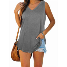 Débardeurs Col V pour Femme Gris XL