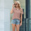 Damen Kurzarm-Top Grau-Rosa S 2