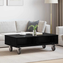 Berkfield Side Table with Wheels Black Oak 90 x 50 x 30 cm