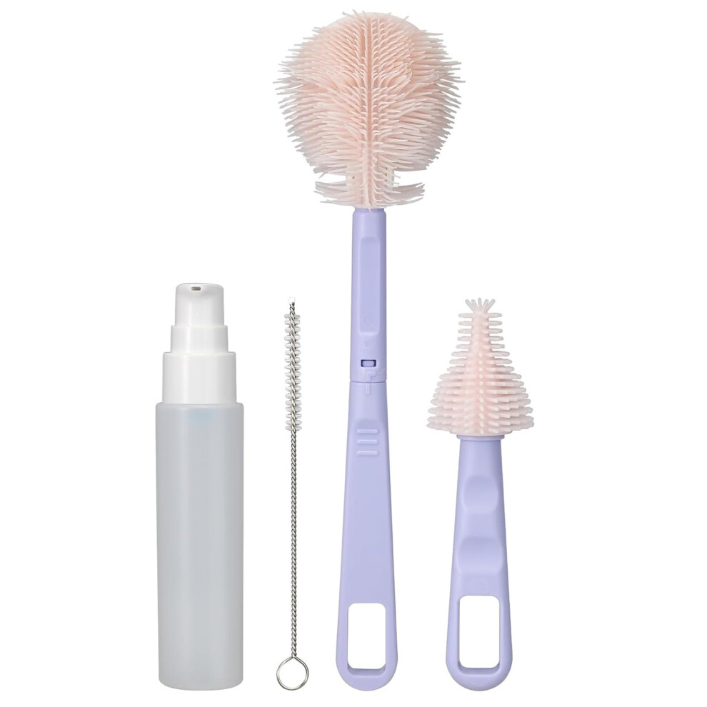 Baby Bottle Brush Set Multifunctional Bottle Nipple Cleaning Brush Kit With Ergonomic Long Handle Purple