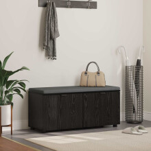 Berkfield Hall Bench with Cushion with Shelf Black Oak 100 x 38 x 46 cm