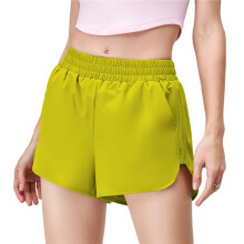 High Waist Breathable Outdoor Leisure Running Yoga Pants Short Style Yellow Green M
