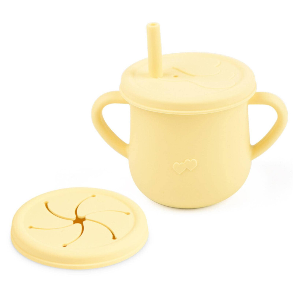 Silicone Baby Cup with Straw and Handles, Spill Proof Food Grade Toddler Snack and Drink Cup
