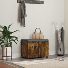 Berkfield Hall Bench with Cushion with Shelf Smoked Oak 60 x 38 x 46 cm