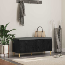 Berkfield Hall Bench with Cushion with Storage Black Oak 100 x 38 x 46 cm