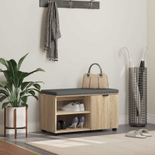 Berkfield Hall Bench with Cushion with Shelf Sonoma Oak 80 x 38 x 46 cm