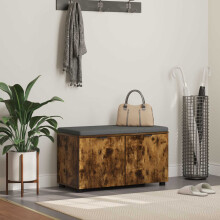 Berkfield Hall Bench with Cushion with Shelf Smoked Oak 80 x 38 x 46 cm