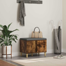Berkfield Hall Bench with Cushion with Storage Smoked Oak 60 x 38 x 46 cm