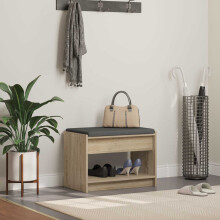 Berkfield Hall Bench with Cushion with Shelf Sonoma Oak 63 x 38 x 45 cm