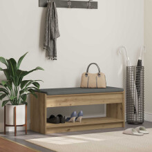 Berkfield Hall Bench with Cushion with Shelf Artisan Oak 103 x 38 x 45 cm