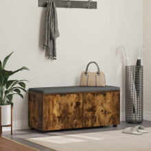 Berkfield Hall Bench with Cushion with Shelf Smoked Oak 100 x 38 x 46 cm