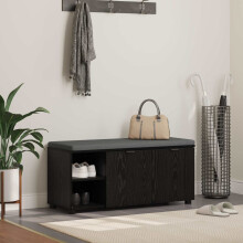 Berkfield Hall Bench with Cushion with Shelf Black Oak 100 x 38 x 46 cm