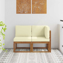 Berkfield Outdoor Middle and Corner Sofa 2 Piece Natural and Cream