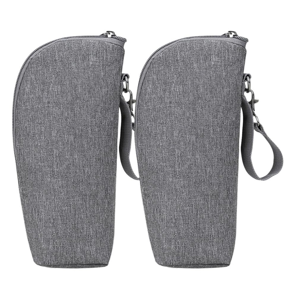 2Pcs Insulated Bottle Bags Leakproof Cooler Tote For Baby Travel Daycare In Grey