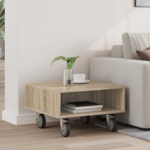 Berkfield Side Table with Wheels Sonoma Oak 50.5 x 50 x 30 cm