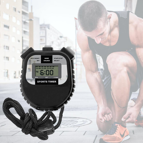 Cronômetro eletrônico digital LCD esportivo com data, hora, alarme e contador. 1
