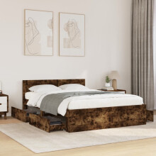 Berkfield Bed Frame with Headboard without Mattress Smoked Oak 120x190 cm Small Double