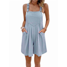 Solid Color Short Overalls Sky M