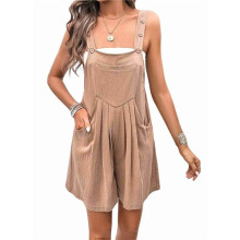 Solid Color Short Overalls Brown XL