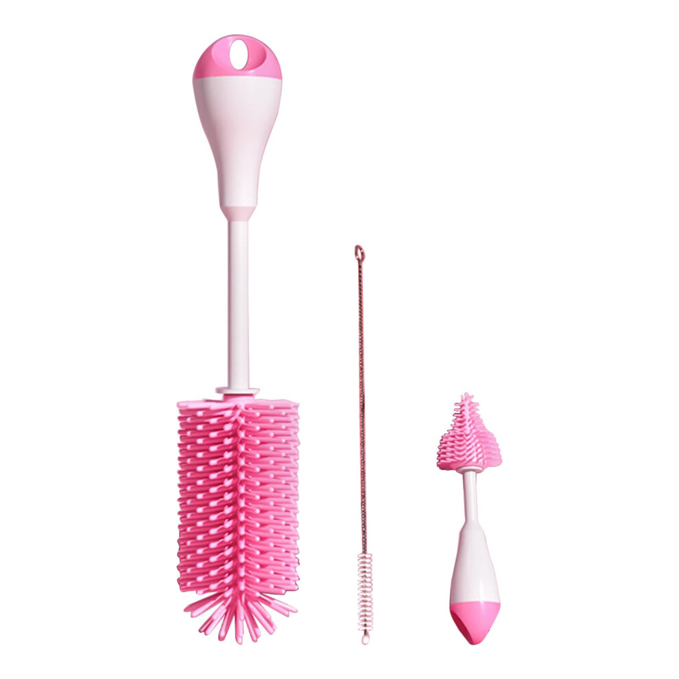 3 in 1 Baby Bottle Cleaning Brush Set with Gentle Silicone Bristles and Flexible Straw Cleaner