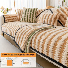 (Beige, 3 Seater 35.4"x70.8"(90x180cm)) 1pc Nordic Minimalist Modern Plush Sofa Cover, Striped Printed Pattern Sofa Mat