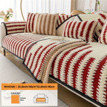 (Big Red, 4 Seater 35.4"x82.7"(90x210cm)) 1pc Nordic Minimalist Modern Plush Sofa Cover, Striped Printed Pattern Sofa Mat