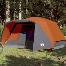 Berkfield Family Tent with Porch 6-Person Grey and Orange Waterproof
