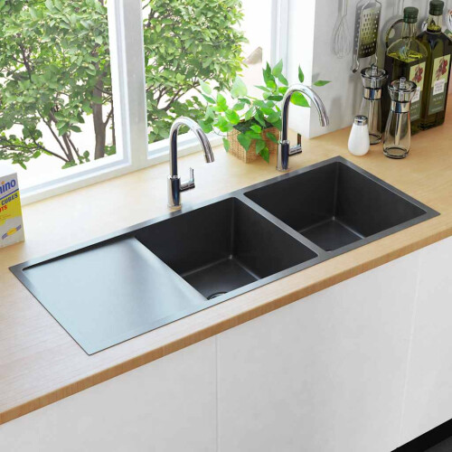 Berkfield Handmade Kitchen Sink Black Stainless Steel 2