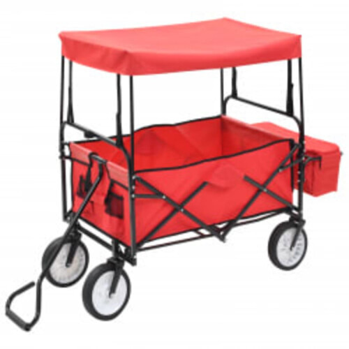 Berkfield Folding Hand Trolley with Canopy Steel Red 2